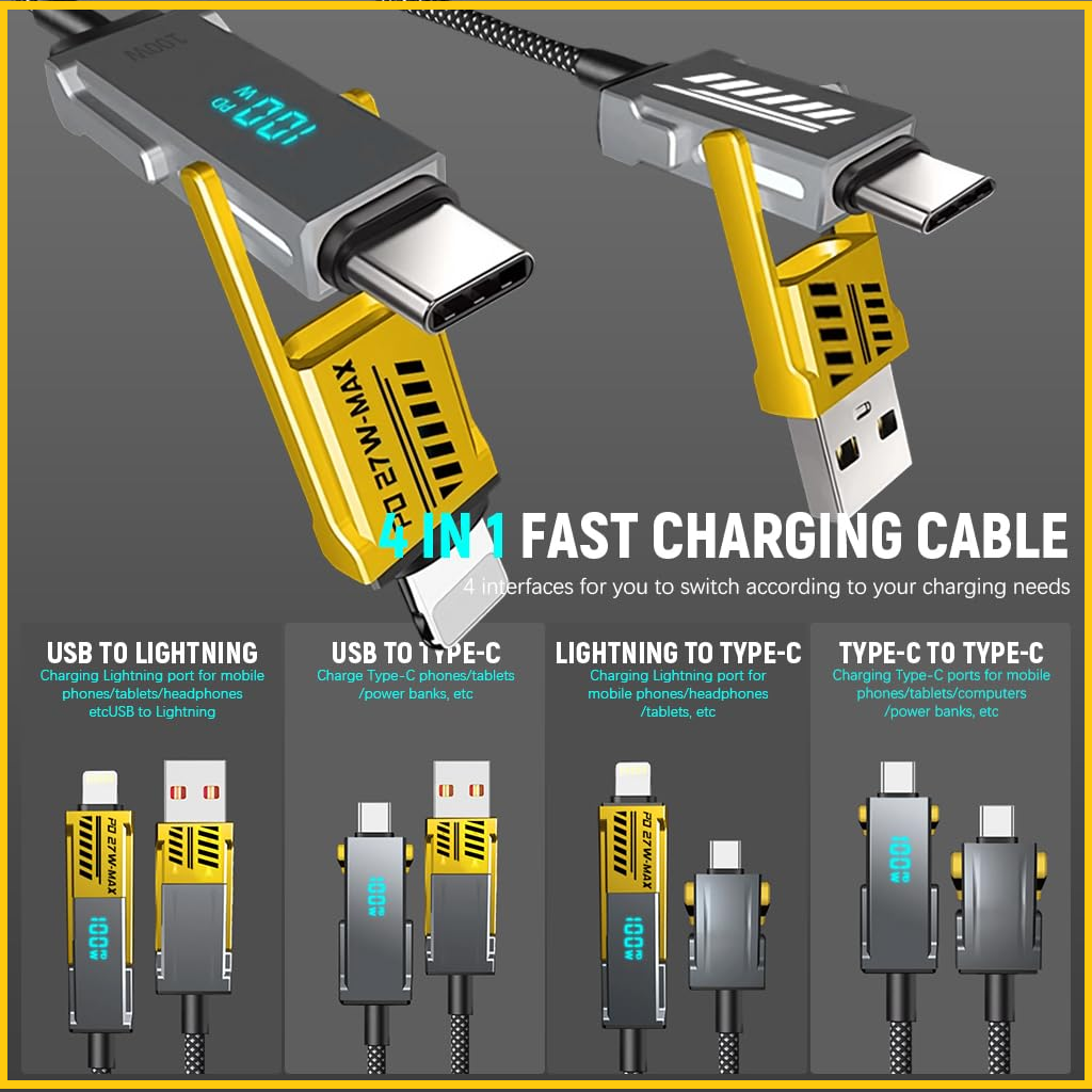 4 IN 1 Type C Cable 4Ft, PD 65W C Type Cable Fast Charging, 27W USB C to Light-ning Cable, 480Mbps Data Transfe for i-Phone 16/16 Plus/16 Pro/16 Pro Max/15, Galaxy S24/S23, MacBook, iPad
